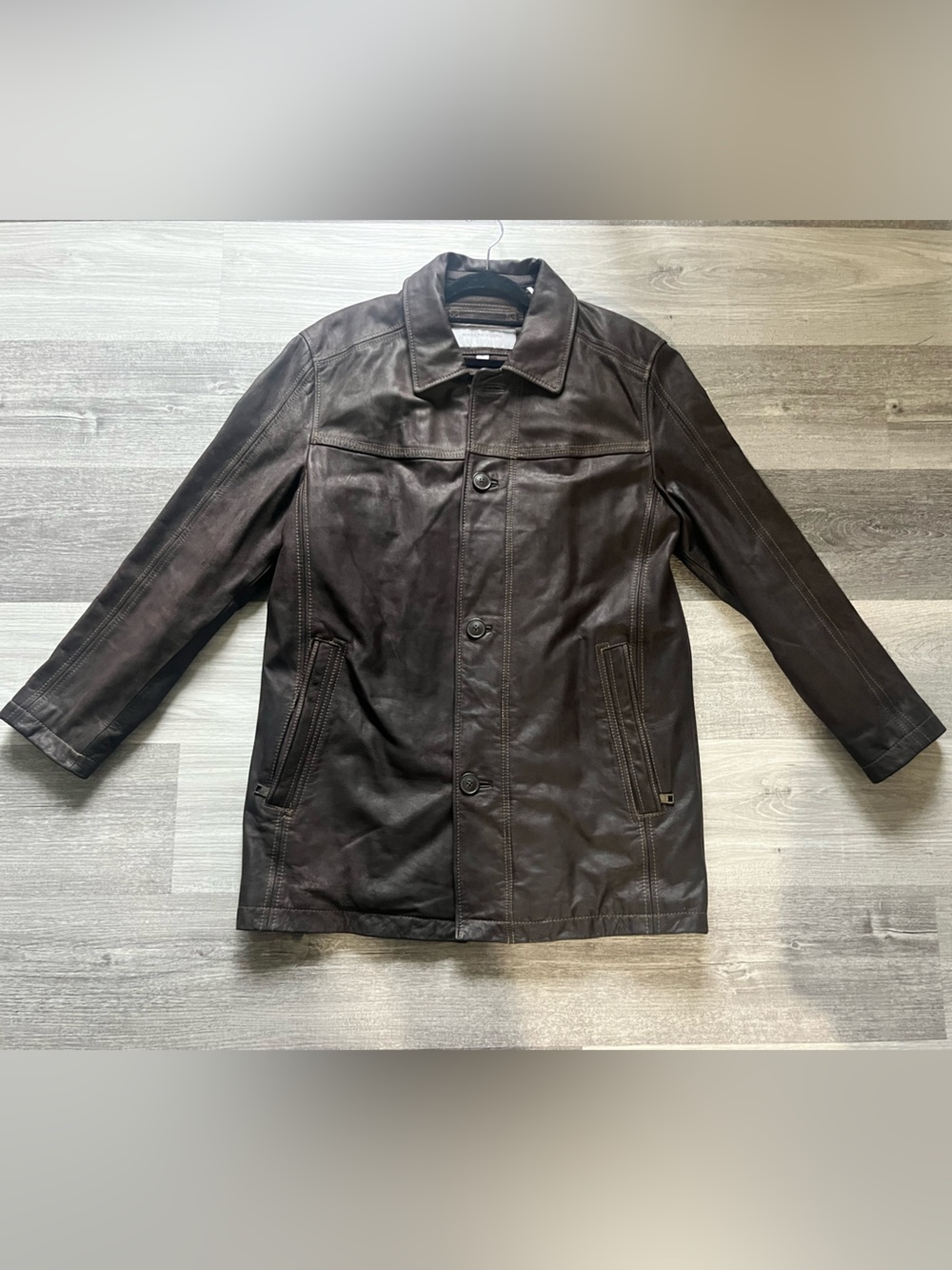 Andrew Marc Dark Brown Leather Military-Inspired Field Jacket